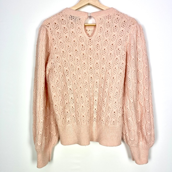 J. Crew Balloon Sleeve Cable Knit Peach Pink Alpaca Wool Blend Sweater Womens XL - Picture 3 of 14
